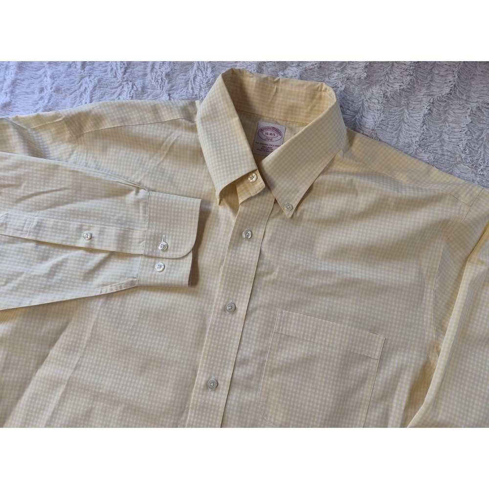 Brooks Brothers 346 Yellow Plaid Shirt Men's Size 16-4/5 Long Sleeve Button Down